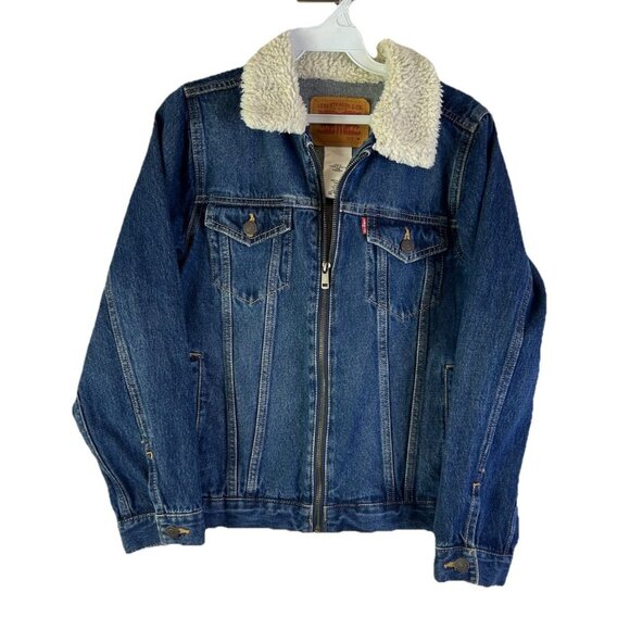 Levis Sherpa Collar Zip Denim Jean Trucker Jacket - Picture 1 of 7